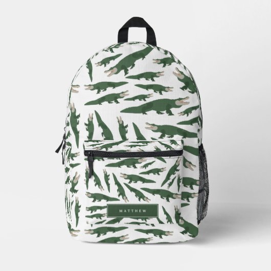 Alligator Krokodil Patroon School Aangepaste naam Bedrukte Rugzak (Voorkant)