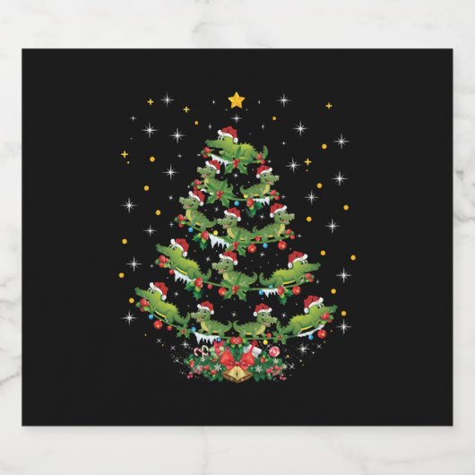 Alligator Lover Xmas Gift Alligator kerstboom Sparkling Wijnetiket (Enkel label)