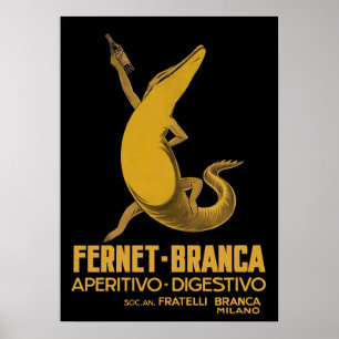 Alligator met Drink, Italiaanse  drank Poster