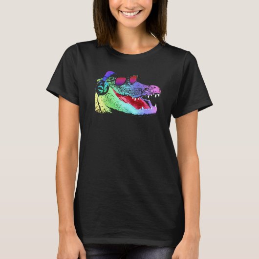 Alligator met hoofdtelefoon en zonnebrillen t-shirt (Voorkant)