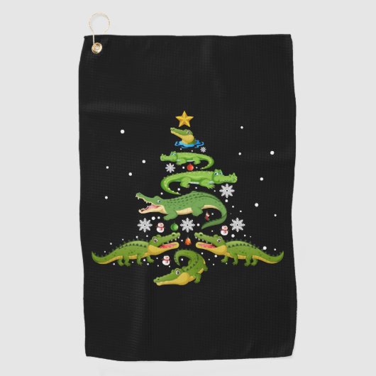 Alligator met kerstboomkoorts met loopvlakverlicht golfhanddoek (Voorkant)