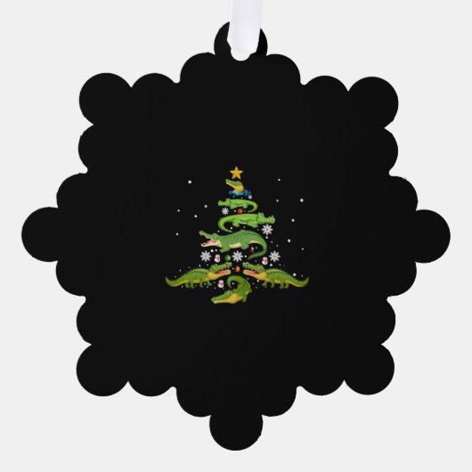 Alligator met kerstboomkoorts met loopvlakverlicht ornament kaart (Voorkant)
