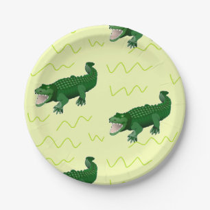 Alligator op geel papieren bordje