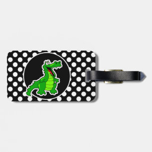 Alligator op zwarte en witte pooldots bagagelabel