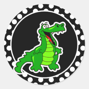 Alligator op zwarte en witte pooldots ronde sticker