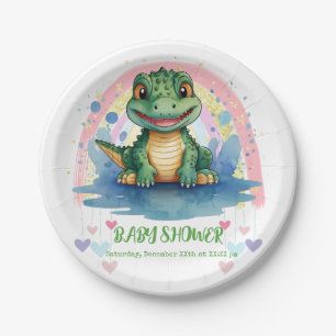 Alligator Pastel Regenboog Kleurrijk Baby shower Papieren Bordje