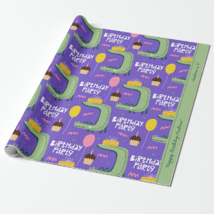 Alligator Pattern Green en Paarse Birthday Party Cadeaupapier