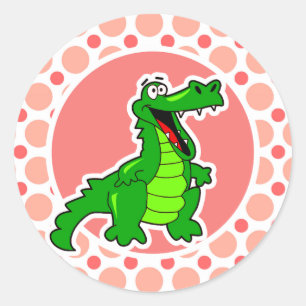 Alligator; Roze & Koraal Polka stippen Ronde Sticker