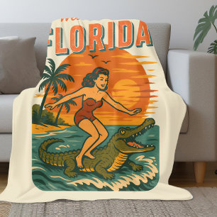 Alligator Surfen Strand Pin-up Retro Kust Surfen Fleece Deken