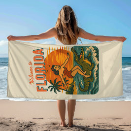 Alligator Surfing Beach Pin-up Retro Coastal Gator Strandlaken