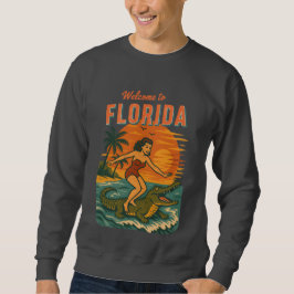 Alligator Surfing Coastal Life Graphic Retro Surf Trui
