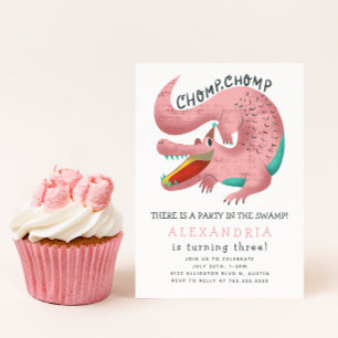 Alligator Theme Birthday Party Pink Kaart