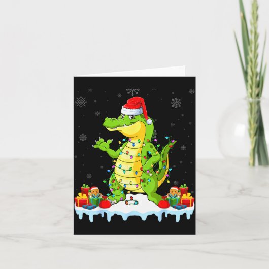 Alligator Wearing Xmas Lights Santa Hat Alligator Kaart (Voorkant)