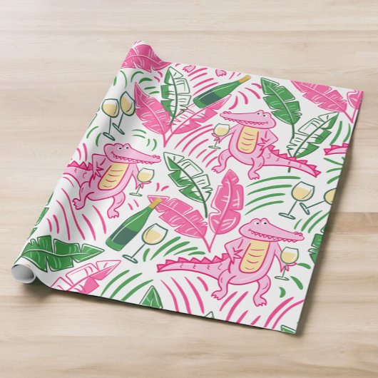 Alligator Wine Pink Green Preppy Cadeaupapier