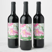 Alligator Wine Roze Groene Preppy Gepersonaliseerd Wijn Etiket (Flessen)