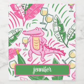 Alligator Wine Roze Groene Preppy Gepersonaliseerd Wijn Etiket (Enkel label)