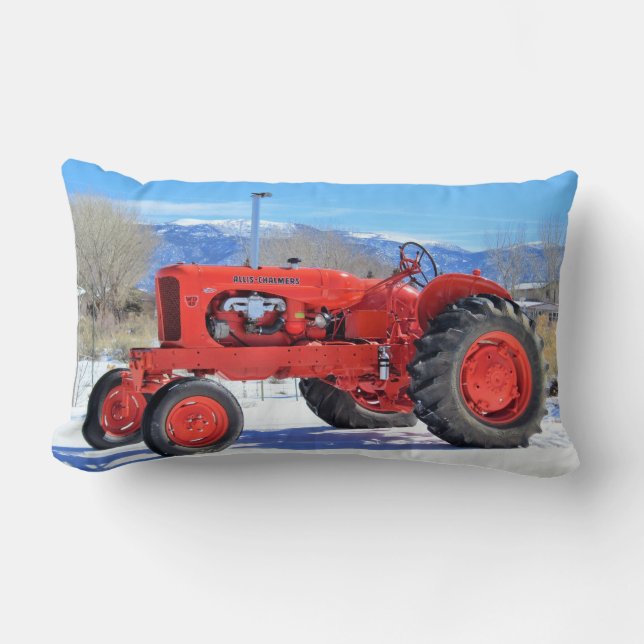 Allis Chalmers Tractor Winter Scene Lumbar Pillow Kussen (Voorkant)
