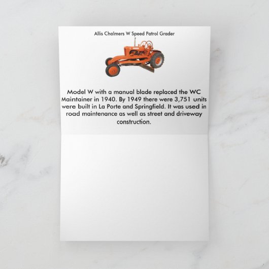 Allis Chalmers W Speed Patrol Grader Greeting Card Kaart (Binnen)