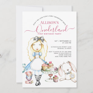 Allison's Onederland Tea Party Girl's 1e Verjaarda Kaart