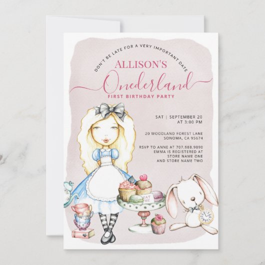 Allison's Onederland Tea Party Girl's 1e Verjaarda Kaart (Voorkant)