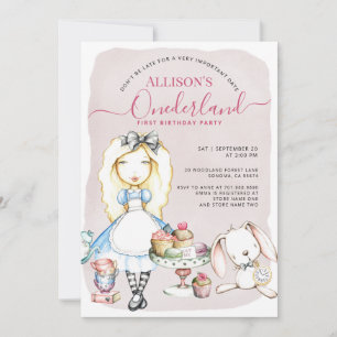Allison's Onederland Tea Party Girl's 1e Verjaarda Kaart
