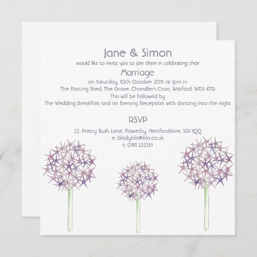 Allium Floral Design Huwelijksuitnodiging Kaart (Voorkant / Achterkant)