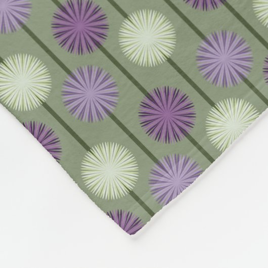 Allium Flower Pattern Green Paars Fleece Blanket (Hoek)
