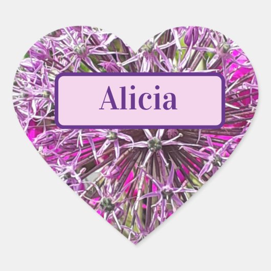 Allium & Zomerbloemen gepersonaliseerd Hart Sticker (Voorkant)