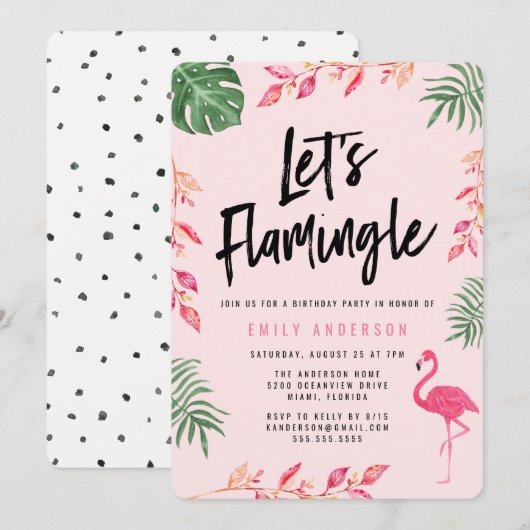 Allons Flamingle | Invitation à une fête d'anniver (Devant / Derrière)