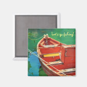 Allons pêcher ! Bateau rouge Eau verte Magnet (Recto/Verso)