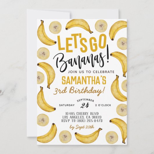Allons-y Bananes Invitation d'anniversaire (Devant)