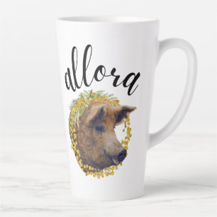 Allora (met een wollig varken & mimosa bloemenkran latte mok