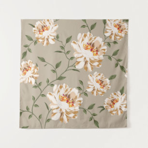 allover brown flower Patroon op blauwe achtergrond Wandkleed
