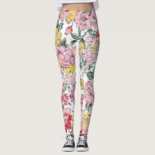 Allover Flowers: witte achtergrond. Leggings (Voorkant)