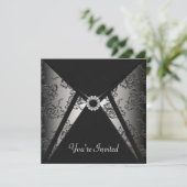 Allround Zwarte Damask Feest Template Kaart (Staand voorkant)