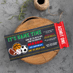 Allstar Sport Billets Anniversaire Invitation<br><div class="desc">Célébrez votre fête d'anniversaire avec notre Chalkboard All star sport fête d'anniversaire Invitation. Le design comprend le football, le basket, le football américain, le baseball, l'illustration de rugby avec éditable "c'est un temps de jeu, rejoignez-nous pour démarrer et célébrer" dans un texte de style ludique sur un arrière - plan...</div>