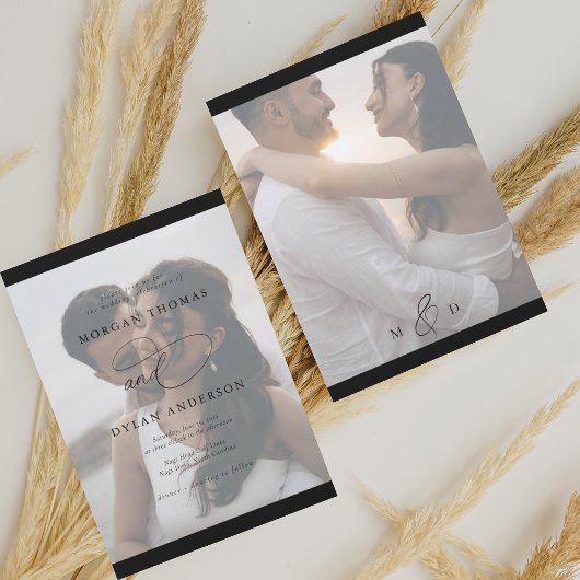 Allure Kalligrafie Foto Zwart & Wit Huwelijk Kaart