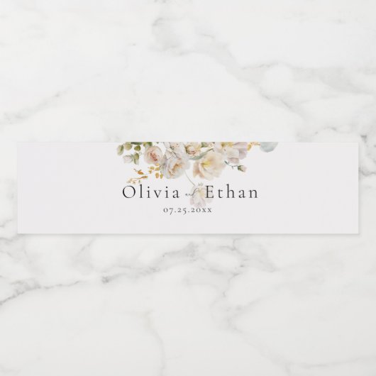 Allure - Witte Rozen & Baby's Breath Bruiloft Waterfles Etiket (Enkel label)