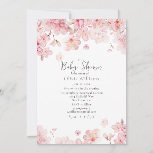Alluring Pink Cherry Blossom Baby shower Kaart (Voorkant)