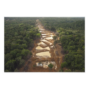 Alluviale goudwinning. Regenwoud, Guyana. Foto Afdruk