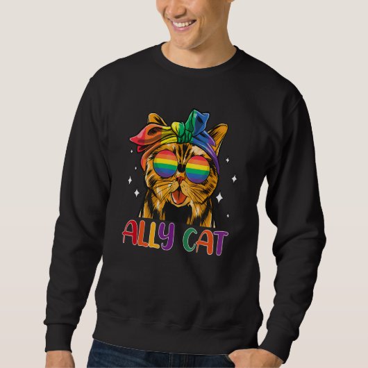 Ally Cat LGBT Gay Rainbow Pride Flag Funny Cat Lov Trui (Voorkant)
