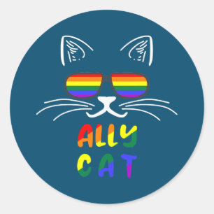 Ally Cat LGBT Gay Rainbow Pride Flag Kittys Ronde Sticker
