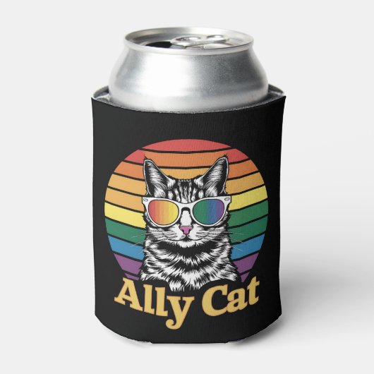 Ally Cat LGBT Regenboog Vlag LGBTQ Gift Blikjeskoeler (Blikje Voorkant)