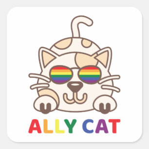 Ally Cat LGBTQ Gay Lesbian Rainbow Pride Flag Vierkante Sticker