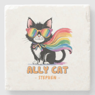 Ally Cat – Rainbow Cat LGBTQ Pride Stenen Onderzetter
