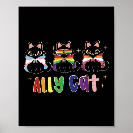 Ally Cat Rainbow LHBT Pride Flag Gay Pride Maand 2 Poster (Voorkant)