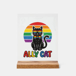 Ally Cat Rainbow Pride Vintage Chat T-Shirt Design