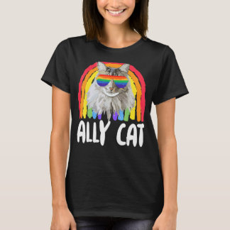 Ally Cat Rainbow Sunglazen Gay Pride Kat Allies T-shirt