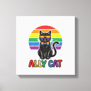 Ally Cat Regenboog Pride Vintage Kattenshirt Ontwe Canvas Afdruk