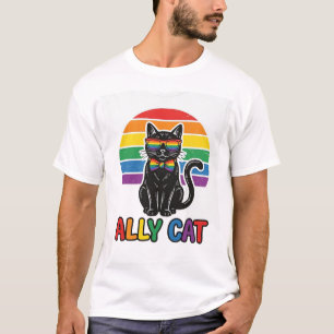 Ally Cat Regenboog Pride Vintage Kattenshirt Ontwe T-shirt